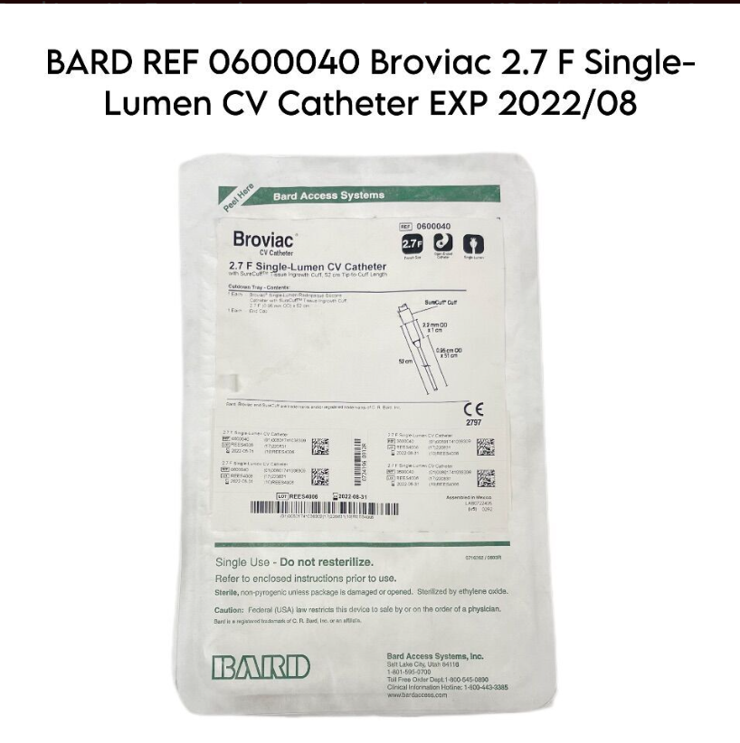 BARD 0600040 Broviac 2.7 F Single-Lumen CV Catheter EXP 2022 08