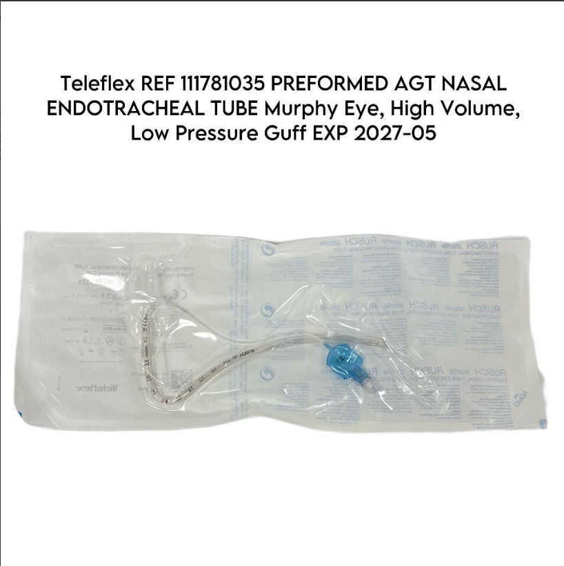 TELEFLEX MEDICAL 111781035 PREFORMED AGT NASAL ENDOTRACHEAL TUBE Murphy Eye High Volume Low Pressure Guff EXP 2027-05 ( LOT OF 4 PIECE )