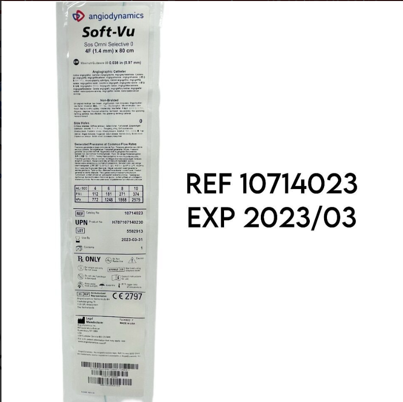 ANGIODYNAMICS INC 10714023 Angiographic Catheter Soft-Vu Sos Omni Selective 0 4F (1.4 mm) x 80 cm EXP 2023 03