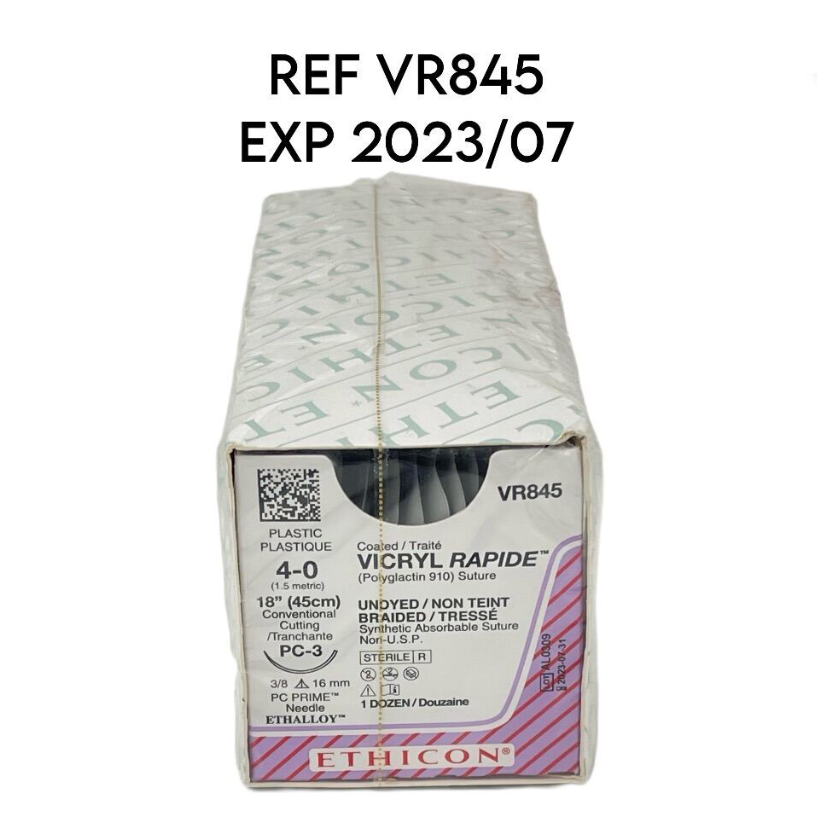 ETHICON VR845 4-0 (1.5 metric) 18" (45cm) Conventional Cutting Coated VICRYL RAPIDE (Polyglactin 910) Suture EXP 2023 07