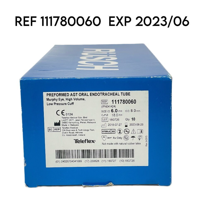 TELEFLEX 111780060 PREFORMED AGT ORAL ENDOTRACHEAL TUBE Murphy Eye High Volume Low Pressure Cuff EXP 2023 06