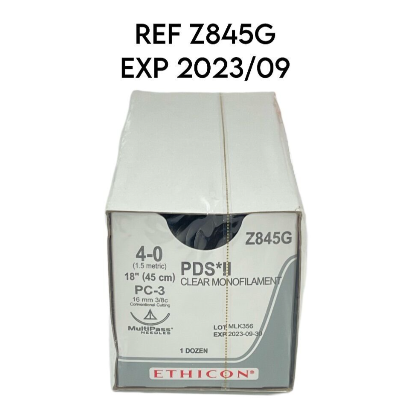 ETHICON Z845G 4-0 (1.5 metric) 18" (45 cm) PDS II CLEAR MONOFILAMENT PC-3 16 mm 3/8c EXP 2023 09