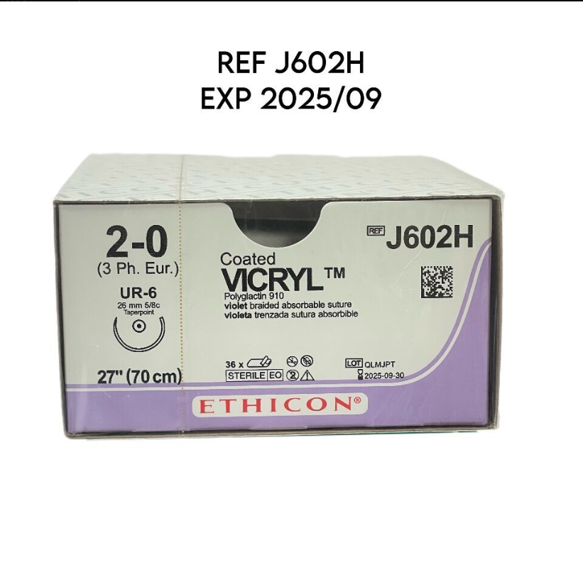 ETHICON J602H Coated Vicryl Polyglactin 910 2-0 UR-6 26mm 5/8c Taperpoint,(36/Box) EXP 2025 09