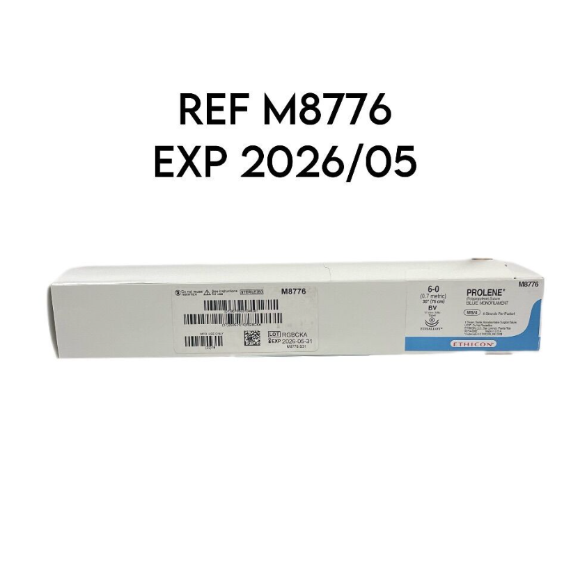 ETHICON M8776 PROLENE (Polypropylene) Suture BLUE MONOFILAMENT 6-0 (0.7 metric) 30" (75 cm) BV 11 mm 3/8c Taper(12/BOX)EXP 2026 05