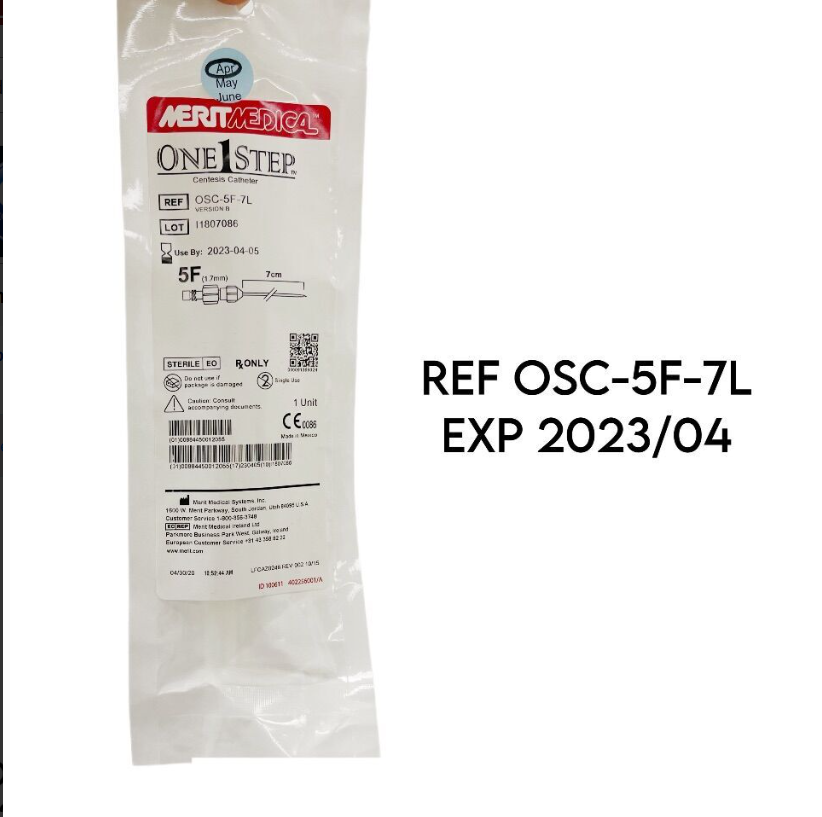 MERIT MEDICAL OSC-5F-7L ONE1STEP CENTESIS CATHETER STRAIGHT FIXED LUER 5F X 7CM EXP 2023 04