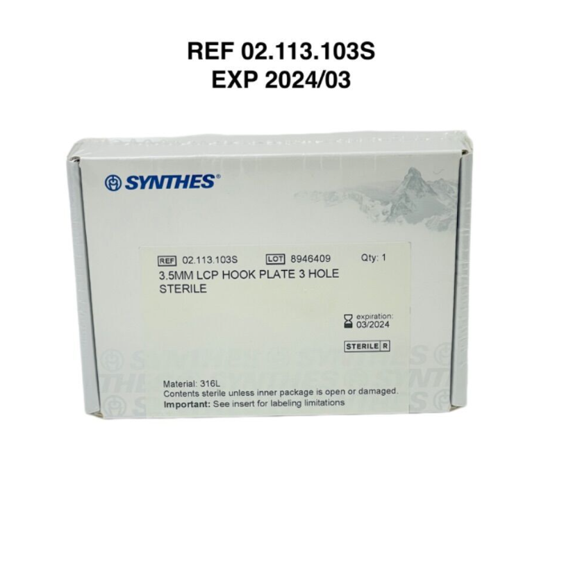 SYNTHES 02.113.103S 3.5MM LCP HOOK PLATE 3 HOLE STERILE  EXP 2024 03
