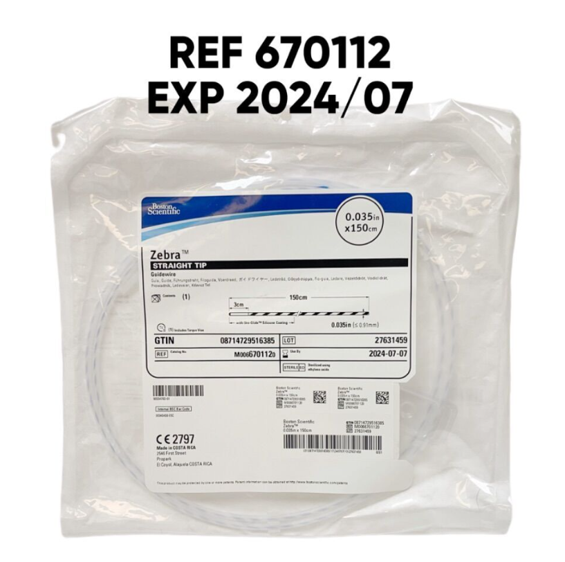 BOSTON SCIENTIFIC 670112 Zebra STRAIGHT TIP Guidewire 0.035in x150cm EXP 2024 07