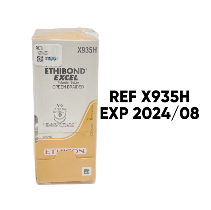 ETHICON X935H ETHIBOND EXCEL Polyester Suture GREEN BRAIDED V-5 17 mm 1/2c TAPERCUT EXP 2024 08