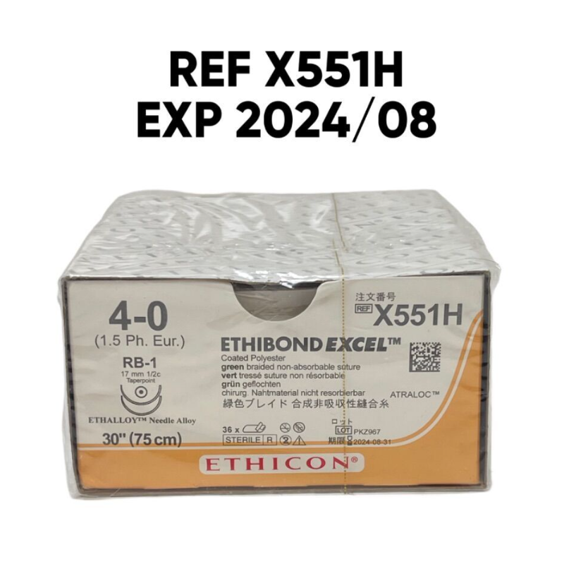 ETHICON X551H ETHIBOND EXCEL Coated Polyester SUTURE 4-0 (1.5 Ph. Eur.) RB-1 EXP 2024 08