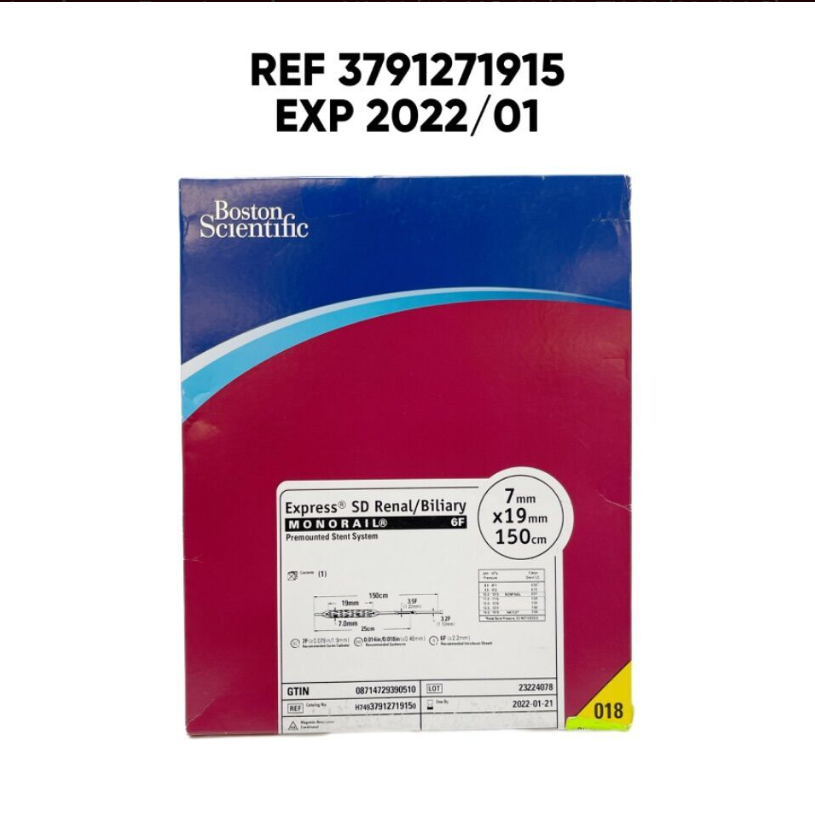 BOSTON SCIENTIFIC 3791271915 Express SD Renal/Biliary MONORAIL Premounted Stent System 7 mm x 19 mm 150cm 7F EXP 2022 01