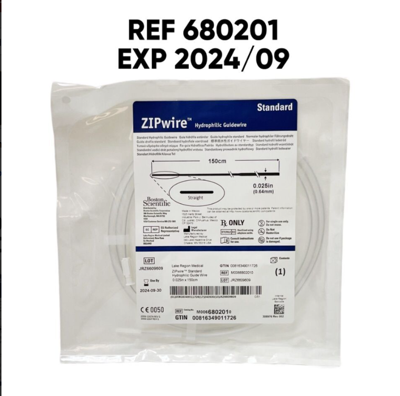 BOSTON SCIENTIFIC 680201 ZIPwire Hydrophilic Guidewire 150cm  0.025in (0.64mm) EXP 2024 09