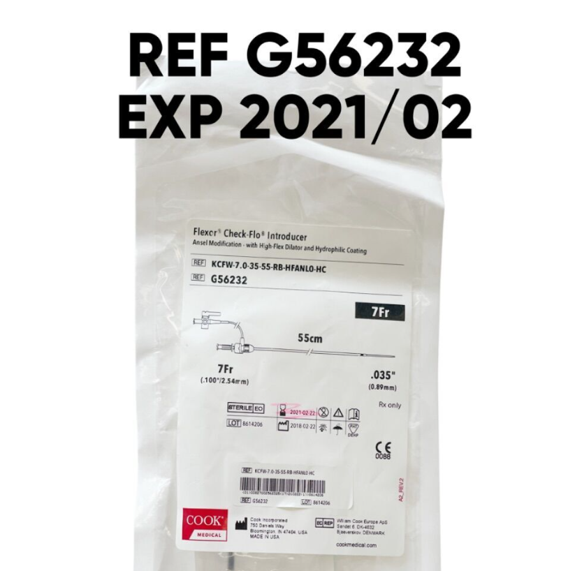 COOK MEDICAL G56232 FLEXOR ANSEL GUIDING SHEATH W/HIGH FLEX DILATOR AND CHECK-FLO VALVE 7F X 55CM STRAIGHT EXP 2021 02