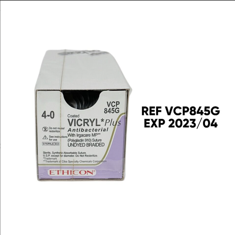 ETHICON VCP845G 4-0 Coated VICRYL PLUS Suture Suture UNDYED BRAIDED ,18",12 BOX EXP 2023 04