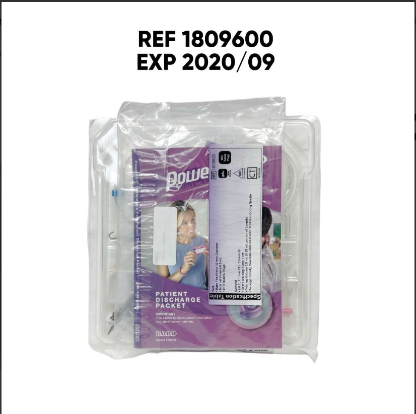 BARD 1809600 PowerPort M.R.I. Implantable Port With Attachable 9.6 F Open-Ended Single-Lumen Venous Catheter 9.6 F EXP 2020 09