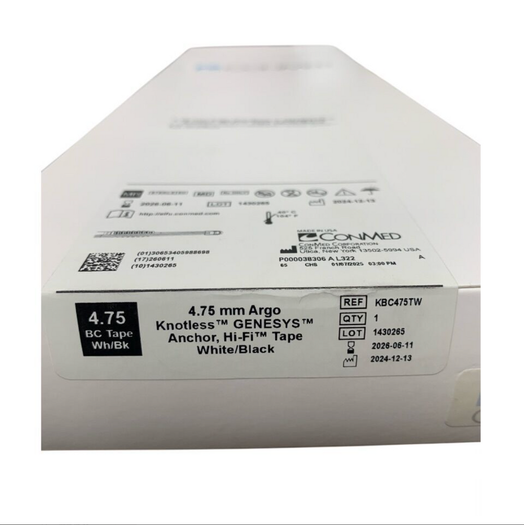 CONMED KBC475TW 4.75 mm Argo Knotless GENESYS Anchor Hi-Fi Tape White Black Exp 2026 06