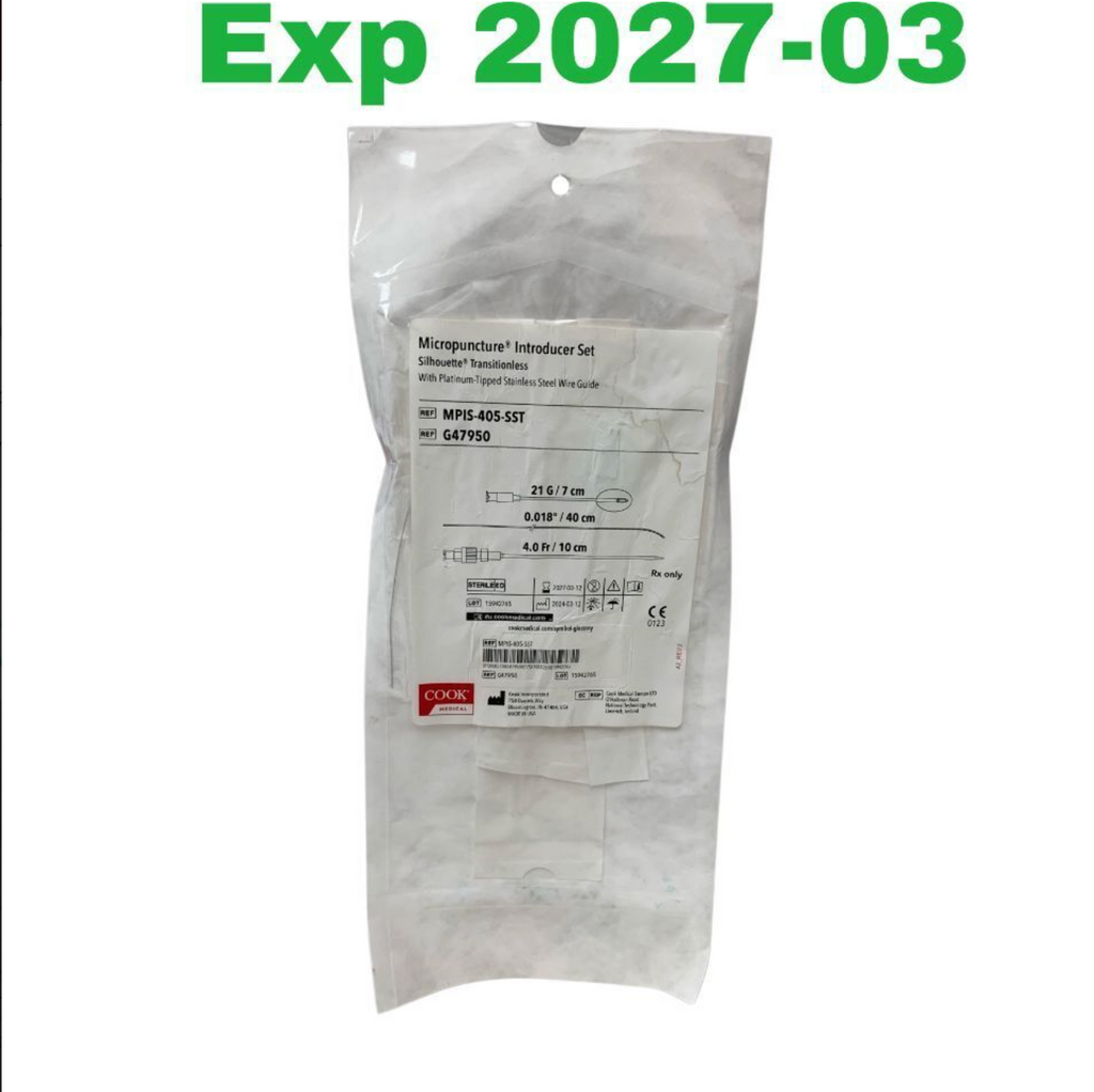 COOK G47950 / MPIS-405-SST Micropuncture Introducer Set Silhouette Transitionless 21 G/7 cm 0.018"/40 cm 4.0 Fr/10 cm Exp 2027 03
