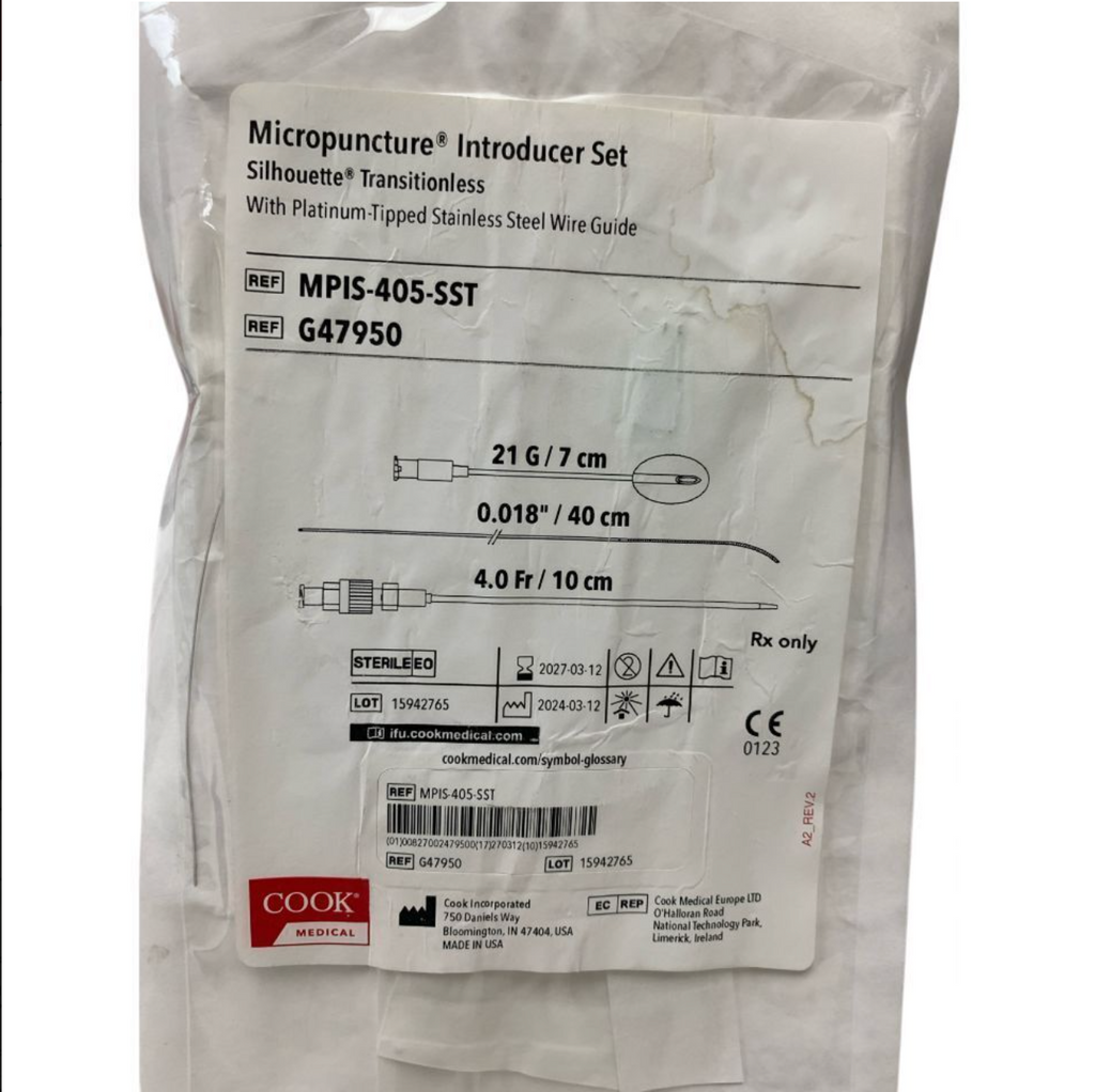 COOK G47950 / MPIS-405-SST Micropuncture Introducer Set Silhouette Transitionless 21 G/7 cm 0.018"/40 cm 4.0 Fr/10 cm Exp 2027 03