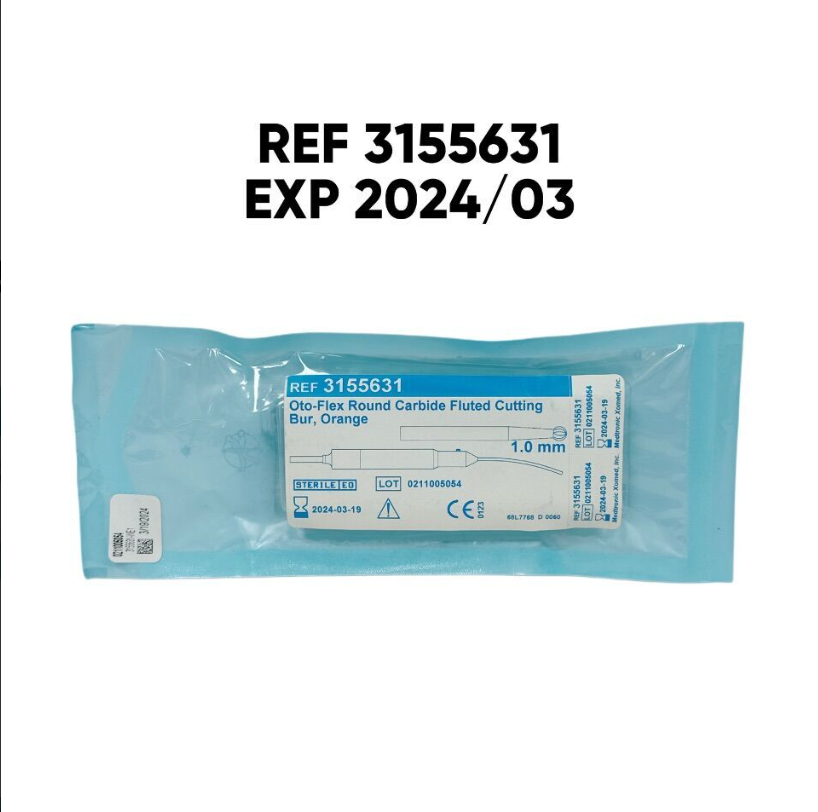 MEDTRONIC/ XOMED 3155631 Oto-Flex Round Carbide Fluted Cutting Bur Orange 1.0 mm EXP 2024 03