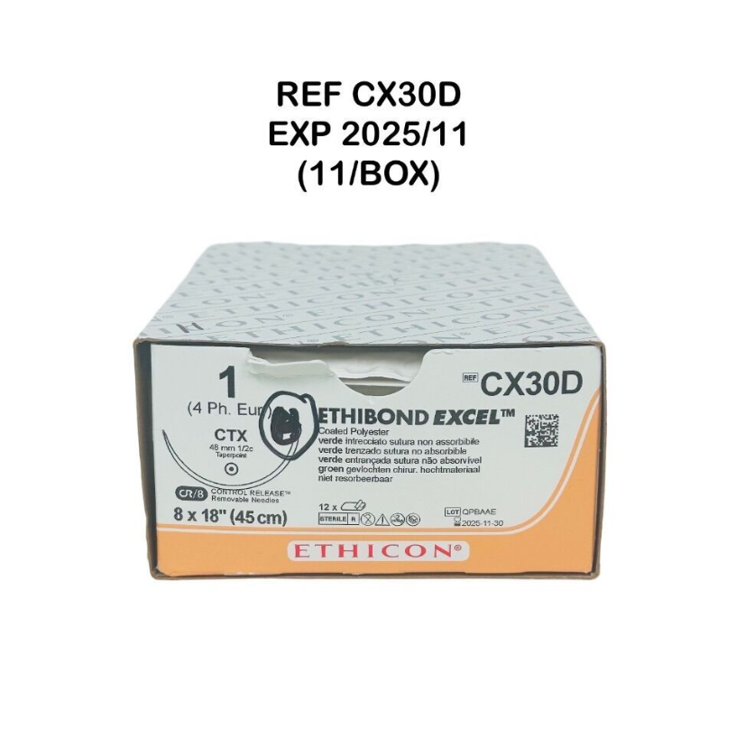 ETHICON CX30D ETHIBOND EXCEL Coated Polyester 8 x 18" 11/BOX EXP 2025 11