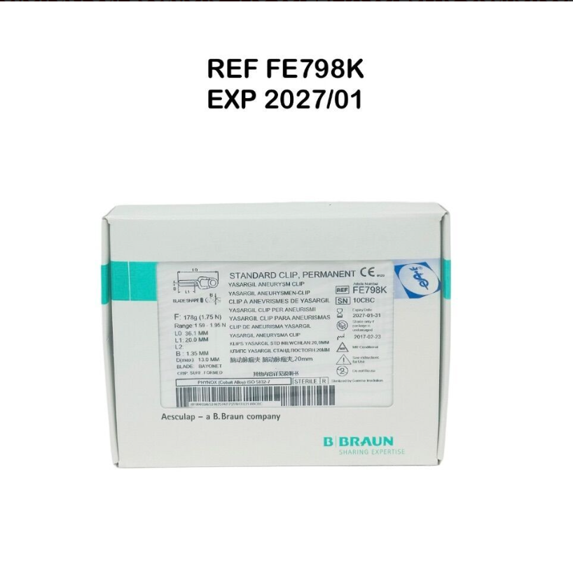 AESCULAP FE798K B. BRAUN STANDARD CLIP PERMANENT YASARGIL ANEURYSM CLIP EXP 2027 01