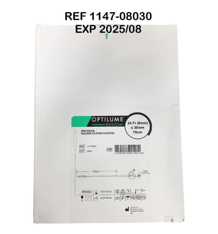 UROTRONIC INC 1147-08030 OPTILUME® - BASIC UROLOGICAL BALLOON DILATION CATHETER  24 Fr (8mm) x 30mm 75cm EXP 2025 08
