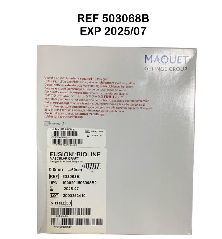 MAQUET 503068B FUSION MBIOLINE VASCULAR GRAFT Straight Externally Supported D:8mm L:60cm EXP 2025 07