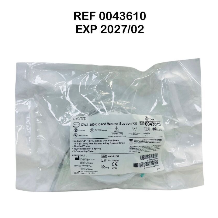 BARD 0043610 CWS 400 Closed Wound Suction Kit EXP 2027 02