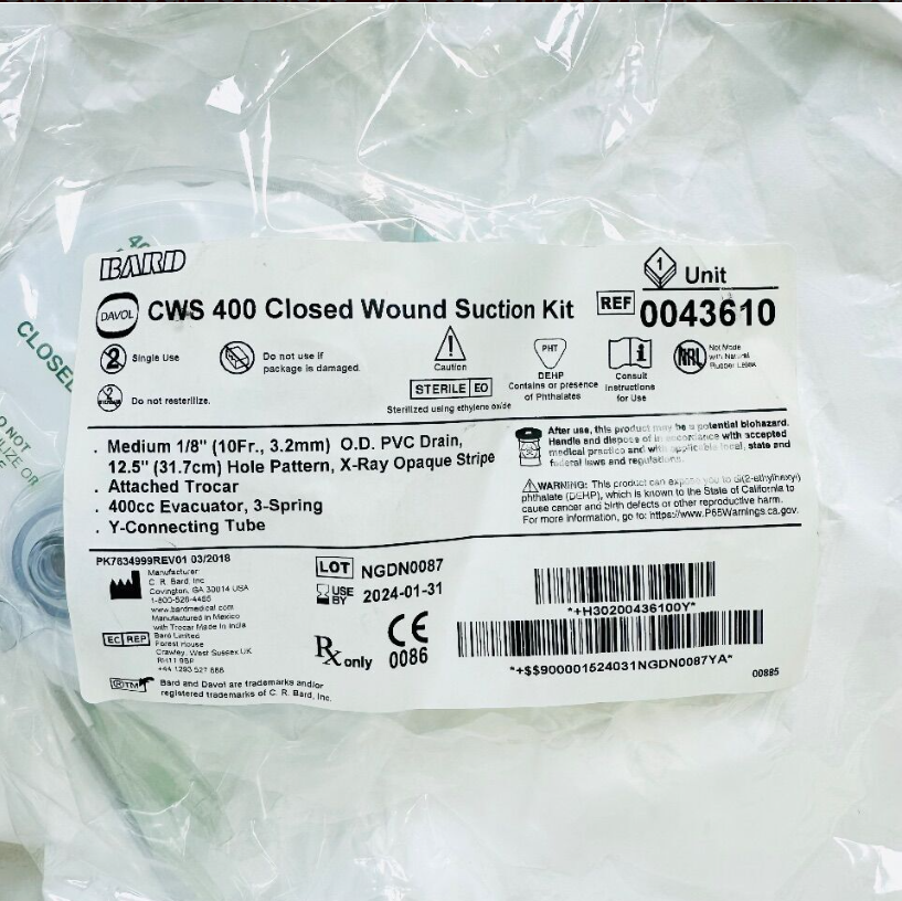 BARD 0043610 CWS 400 Closed Wound Suction Kit EXP 2024 01