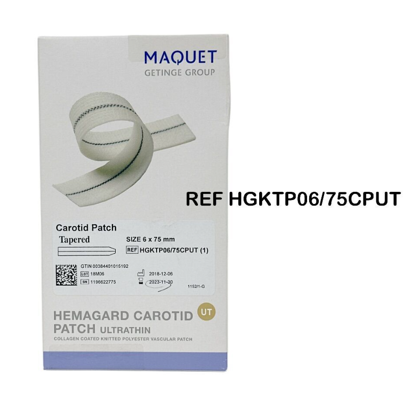 MAQUET HGKTP06/75CPUT HEMAGARD CAROTID PATCH KNITTED ULTRATHIN TYP. Carotid Patch SIZE 6 x 75 mm  EXP 2023 11