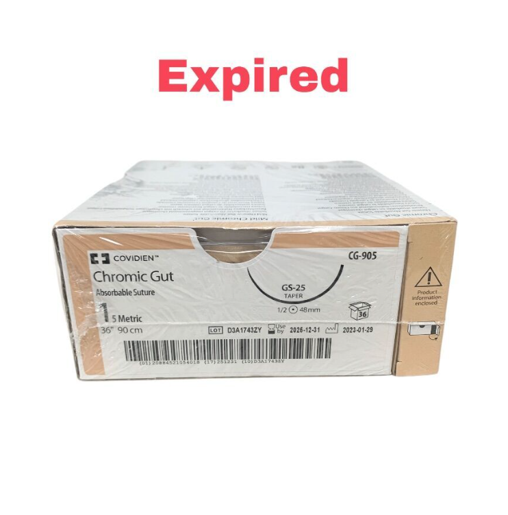 COVIDIEN CG-905 CG-905 Chromic Gut Absorbable Suture Size 1 GS-25 Taper 36" - Box of 36 Exp.2023 01