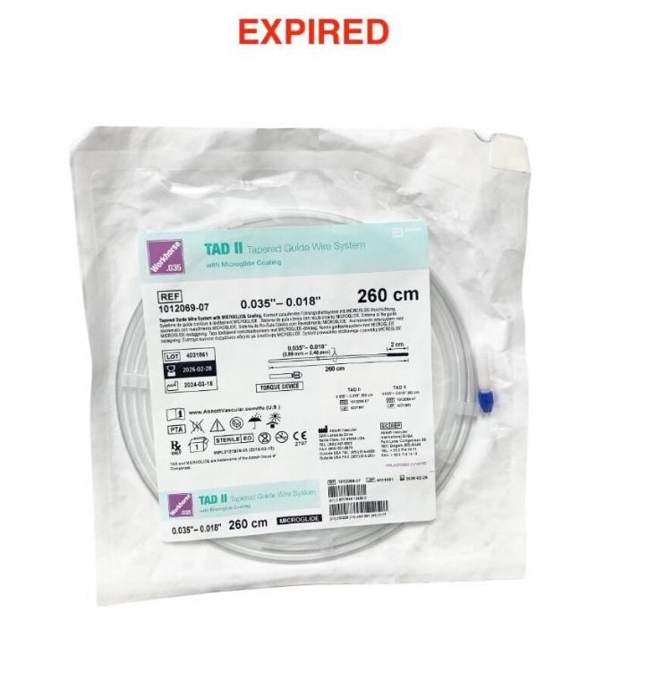 ABBOTT 1012069-07 TAD II Tapered Guide Wire 0.035"-0.018" 260cm Microglide Workhorse Exp.2026 02