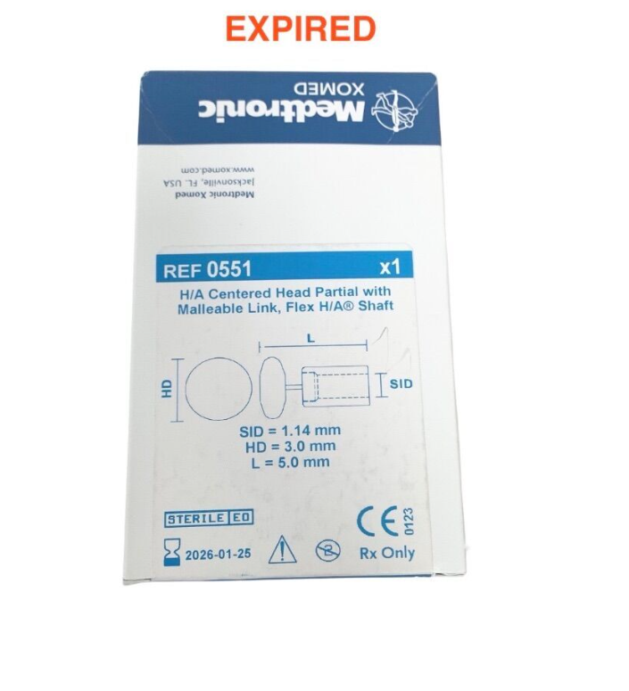 MEDTRONIC 0551 Xomed H/A Centered Head Partial w/ Malleable Link Flex H/A Shaft 3.0mm x 5.0mm Sterile Exp.2026 01