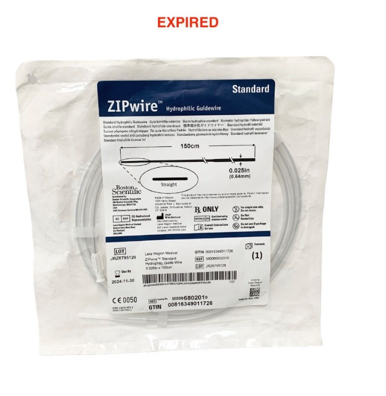 BOSTON SCIENTIFIC M0066802010 ZIPwire Hydrophilic Guidewire 150cm .025in Straight EXP.2024 11