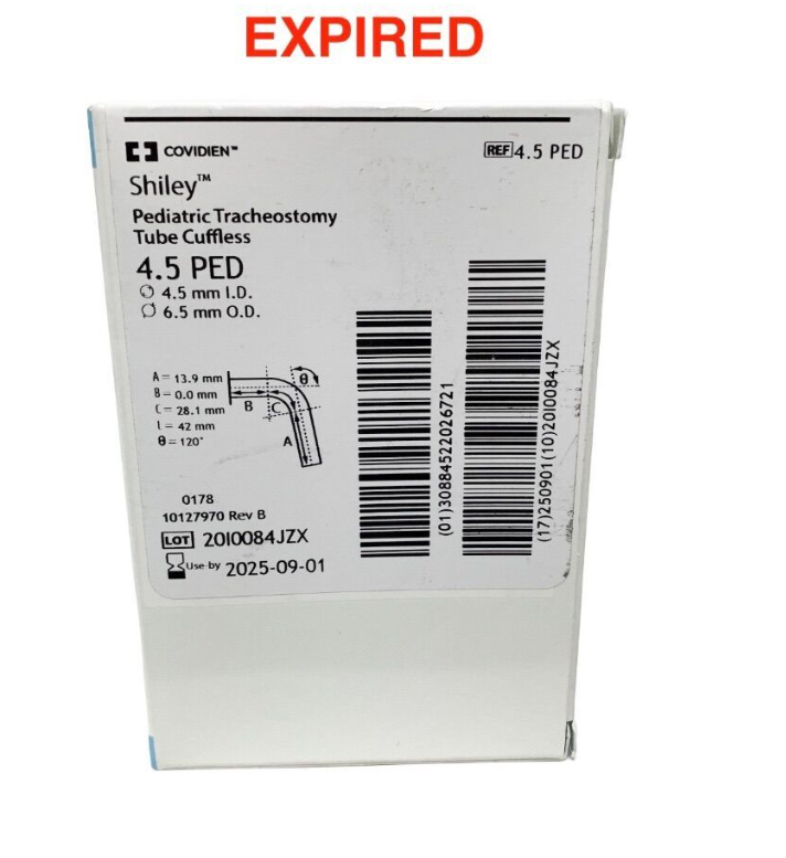 COVIDIEN 4.5 PED Shiley Pediatric Tracheostomy Tube Cuffless EXP.2025 09