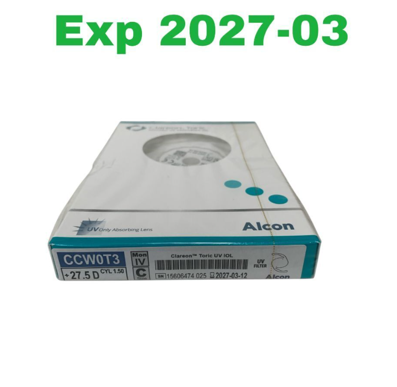 ALCON  CCW0T3 Clareon Toric UV Absorbing Intraocular Lens IOL +27.5 D CYL 1.50 Exp. 2027 03