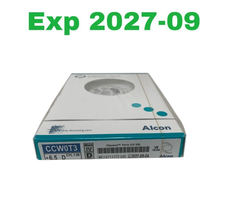 ALCON CCW0T3 Clareon Toric UV Intraocular Lens IOL +6.5 D CYL 1.50 Exp.2027 09