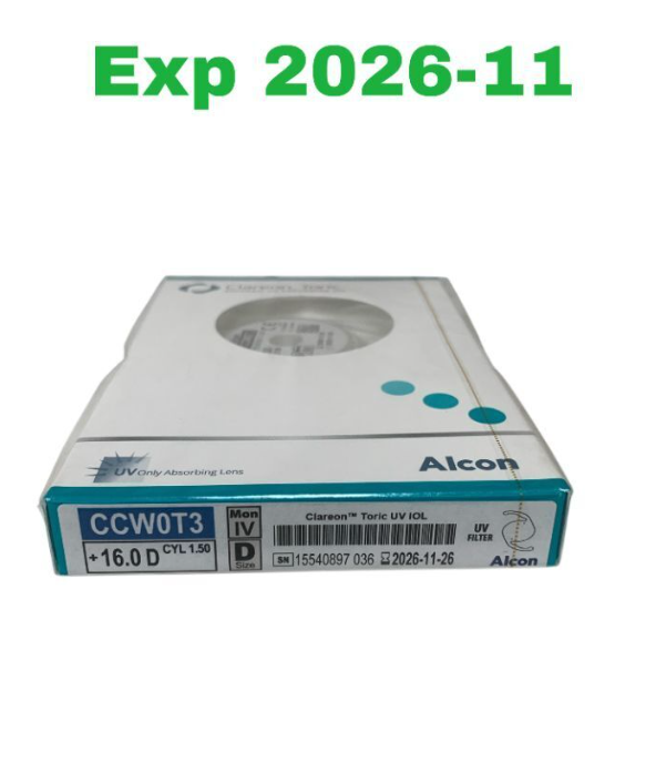 ALCON CCW0T3 Clareon Toric UV Intraocular Lens IOL +16.0 D CYL 1.50 Exp.2026 11