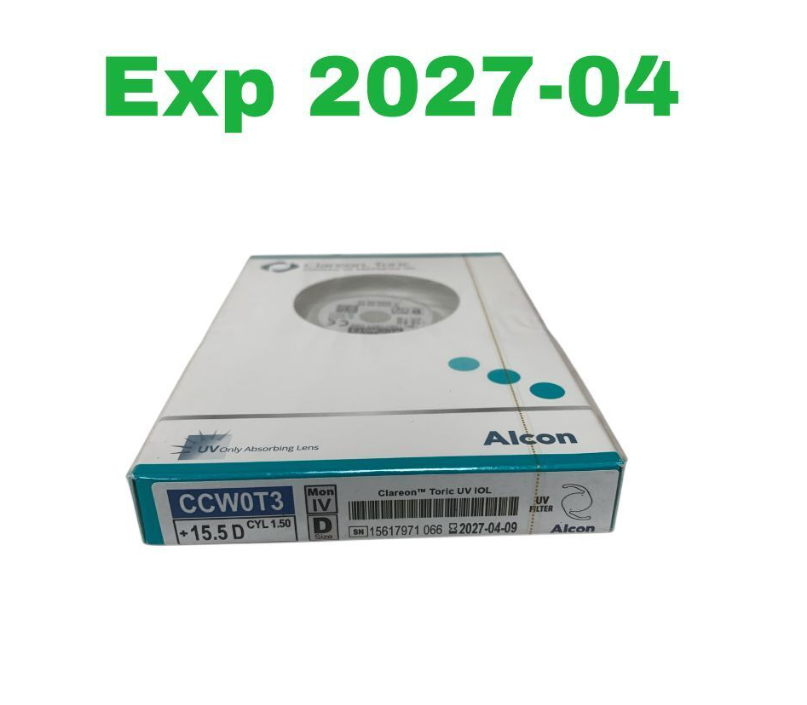 ALCON CCW0T3 Clareon Toric UV Absorbing Intraocular Lens IOL +15.5 D CYL 1.50 Exp.2027 04