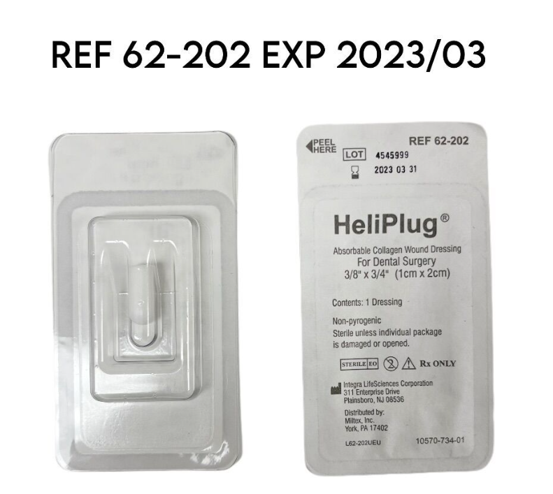 INTEGRA LIFESCIENCES 62-202 HeliPlug Absorbable Collagen Wound Dressing For Dental Surgery 3/8" x 3/4"  EXP 2023 03