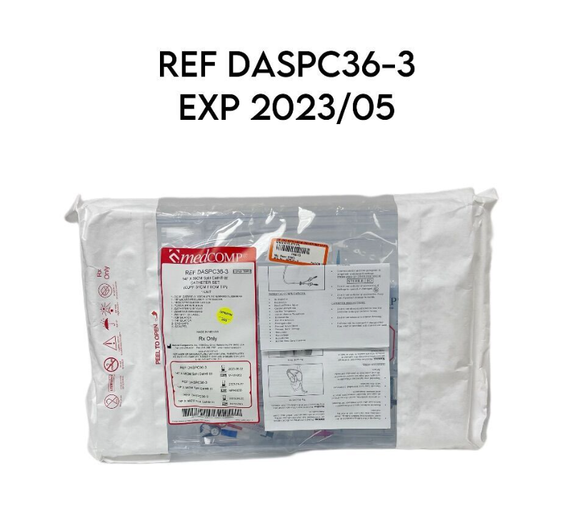 MEDICAL COMPONENTS DASPC36-3 SPLIT CATH III Catheter Set 14F X 36Cm (Cuff 31Cm from Tip) EXP 2023 05