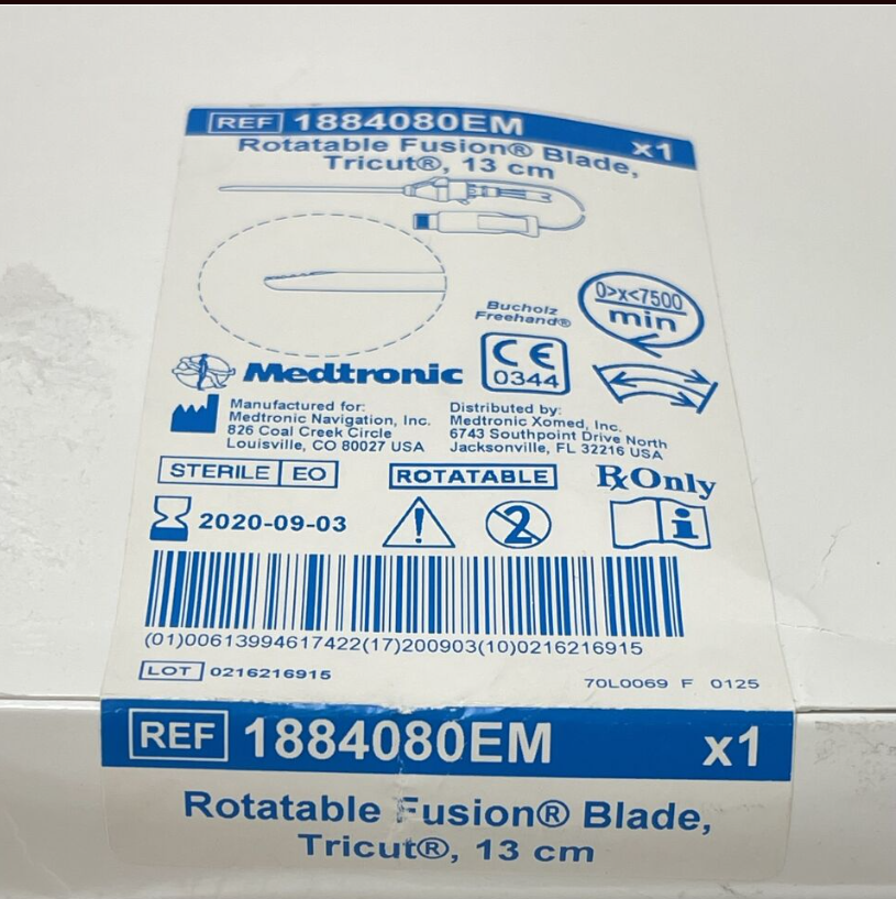 MEDTRONIC 1884080EM 4.0MM ROTATABLE FUSION BLADE TRICUT 13CM WITH EM TRACKING EXP 2020 09