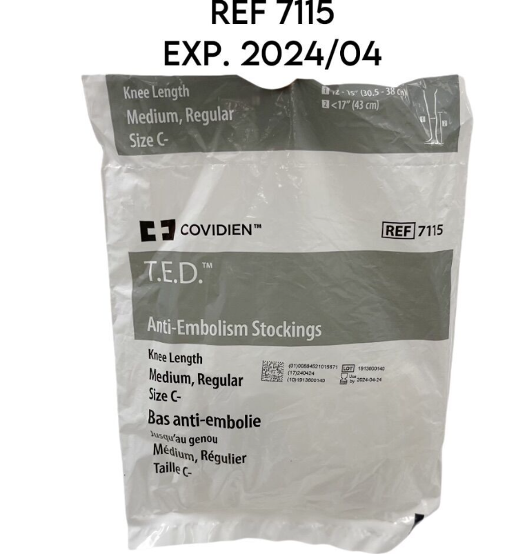 COVIDIEN 7115 Anti-Embolism Stockings Knee Length Medium Regular Size C EXP. 2024 04