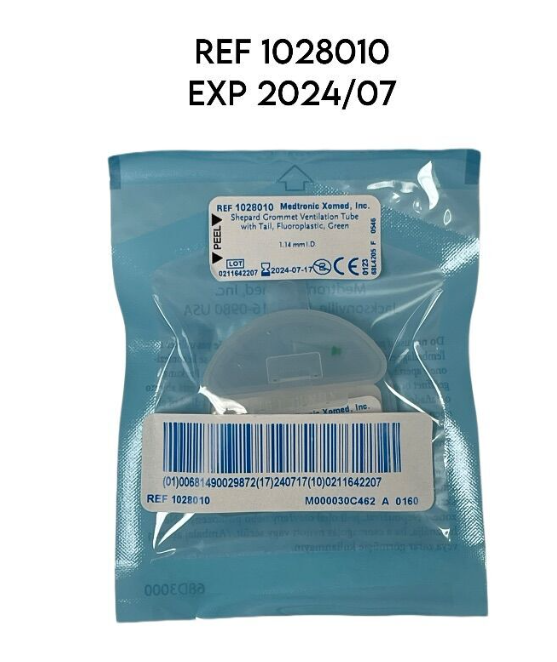 MEDTRONIC 1028010 Shepard Grommet Ventilation Tube EEL with Tail Fluoroplastic Green 1.14 mm I.D. EXP 2024 07