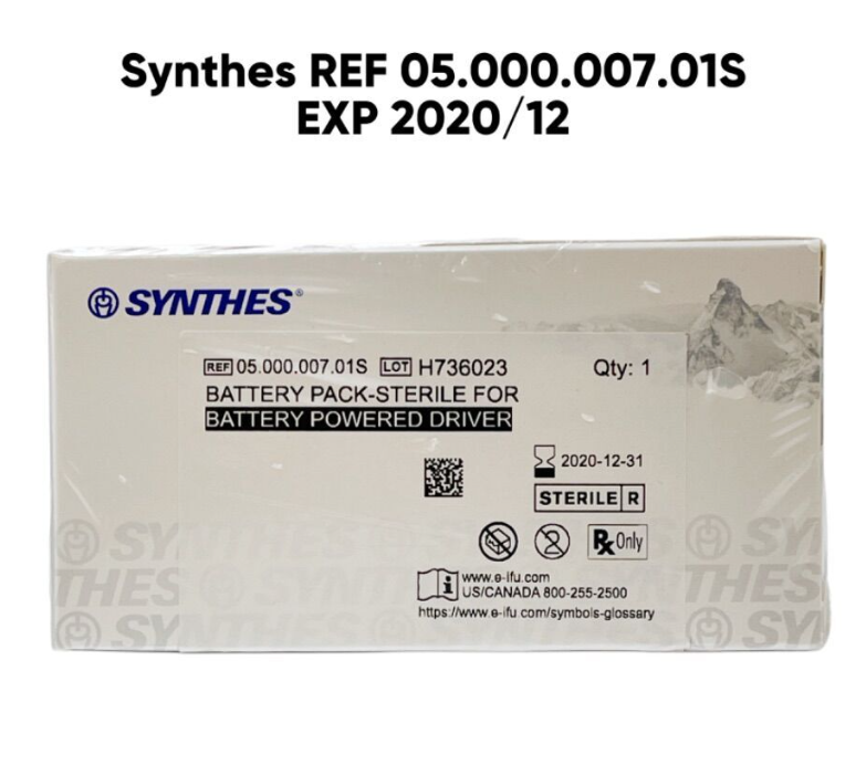 SYNTHES 05.000.007.01S BATTERY PACK-STERILE FOR BATTERY POWERED DRIVER EXP 2020 12