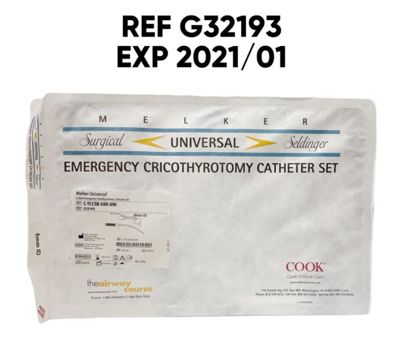 COOK MEDICAL G32193 COOK MELKER UNIVERSAL CUFFED EMERGENCY CRICOTHYROTOMY CATHETER SET  EXP 2021 01