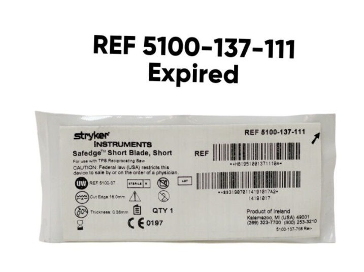STRYKER 5100-137-111 Safedge Short Blade, Short For use with TPS Reciprocating Saw Expired