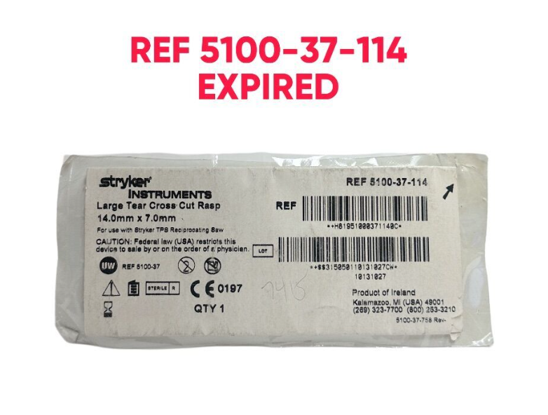 STRYKER 5100-37-114 Large Tear Cross Cut Rasp 14.0mm x 7.0mm EXPIRED