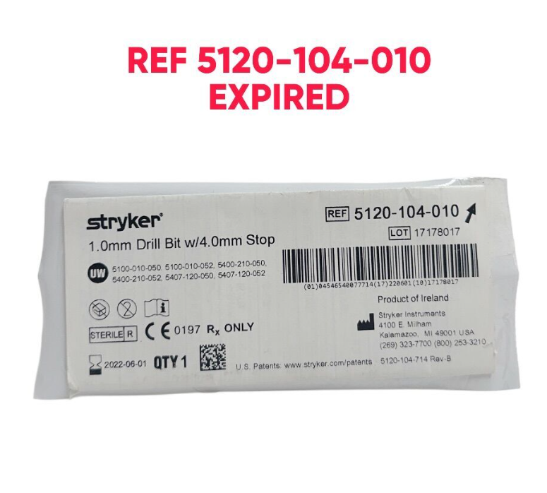 STRYKER 5120-104-010 1.Omm Drill Bit w/4.0mm Stop EXPIRED