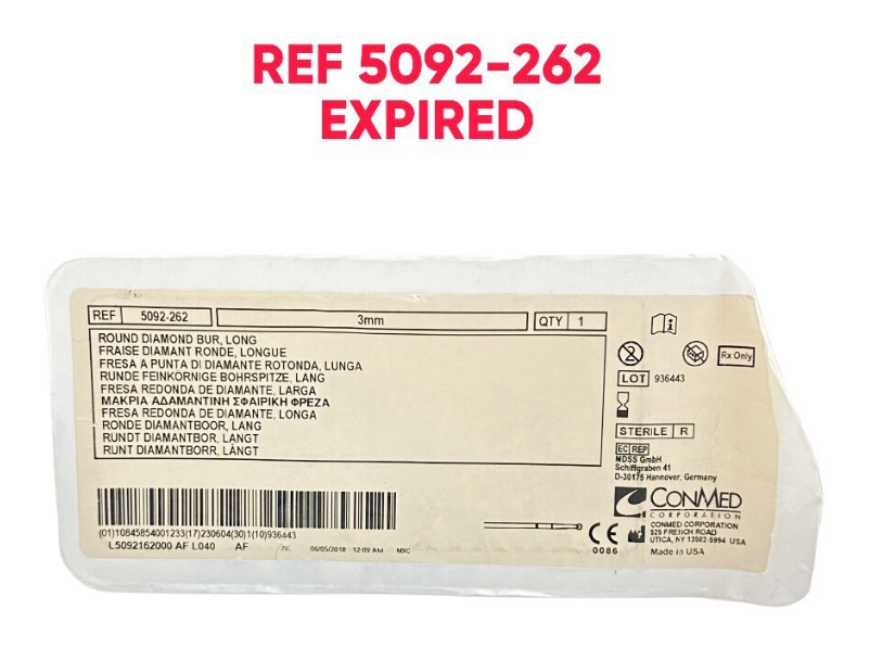 CONMED 5092-262 ROUND DIAMOND BUR LONG 3mm EXPIRED