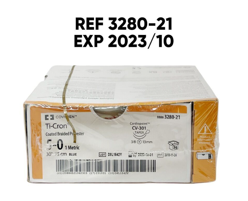 COVIDIEN 88863280-21 Ti-Cron Coated Braided PoLYester 5-0 1 METRIC BLUE CV-301 TAPER EXP 2023 10